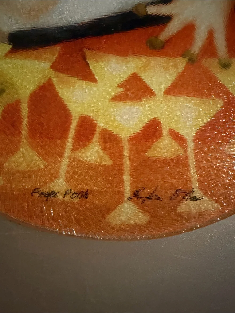 Decorative Round Serving Tray with Orange and Yellow Cocktail Motif